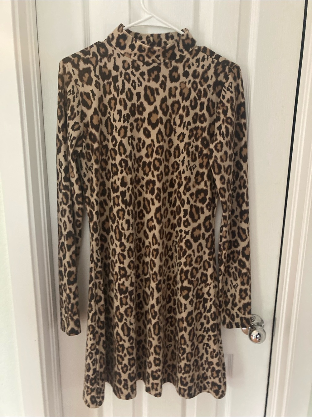 Leopard Print Long Sleeve Mini Dress - Brown and Black